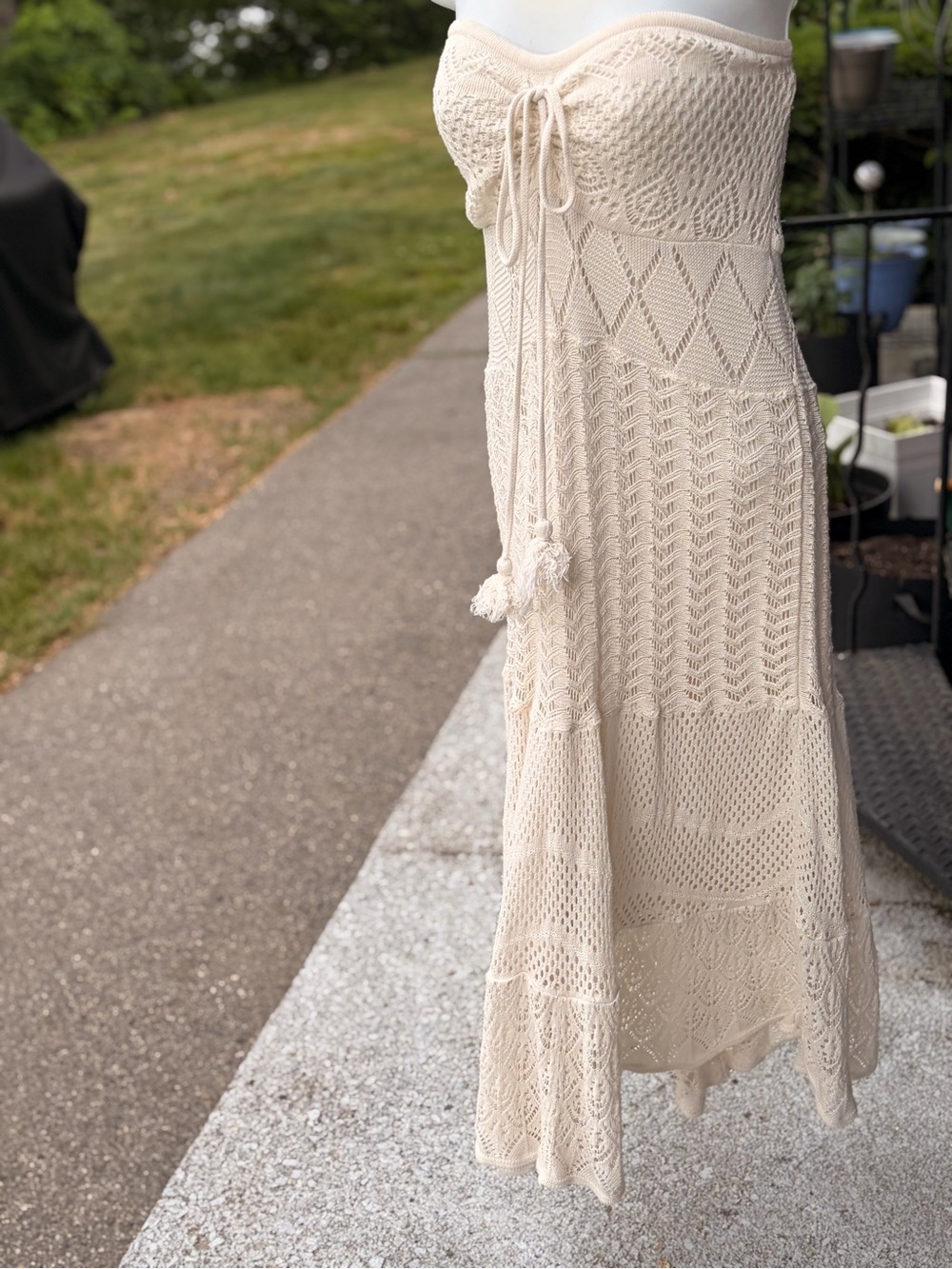 Farm Rio Anthropologie Summer Cream Strapless Crochet Dress Size Medium EUC - Picture 4 of 15